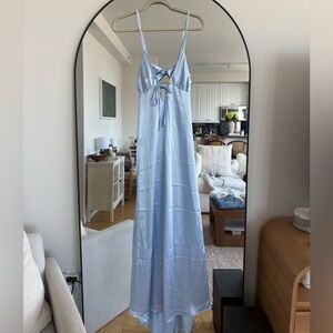 Light Blue Satin Maxi Dress with Front Tie